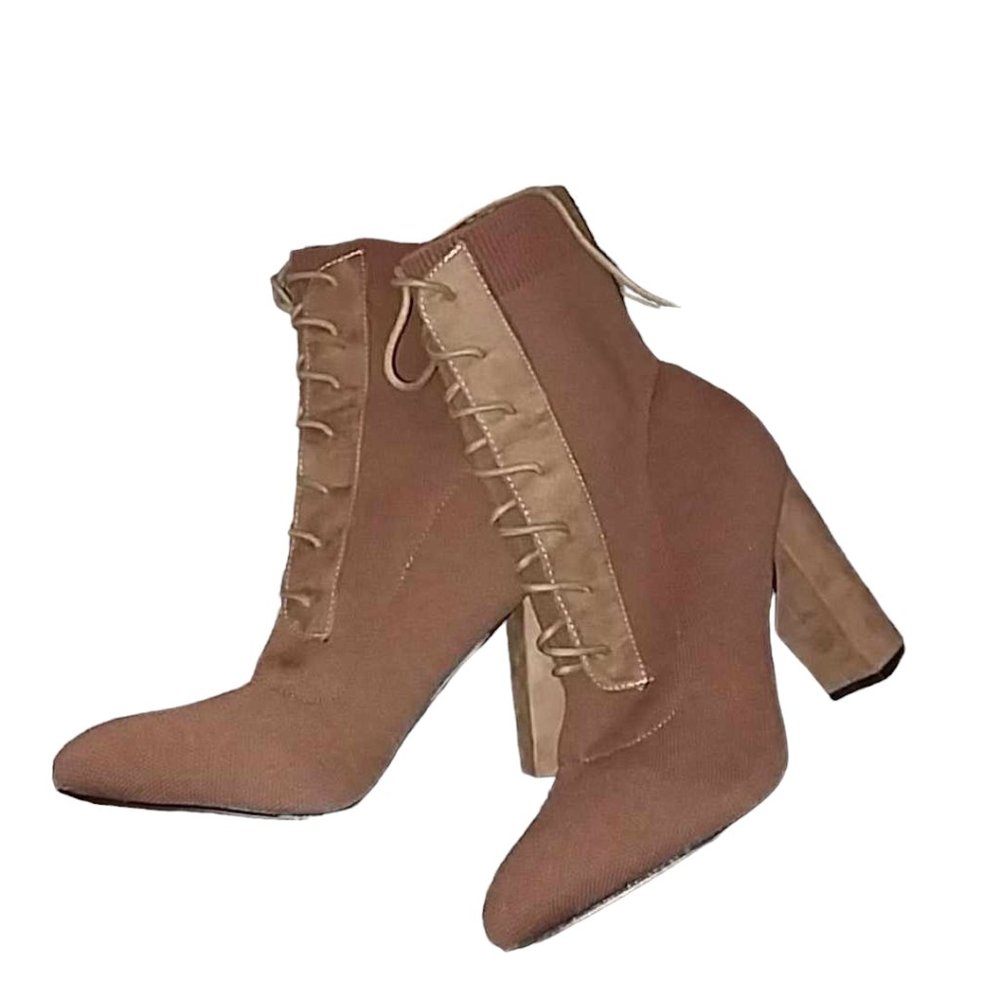 Cuccoo Brown Stretch Lace-up Ankle Boots chunky Heel 9